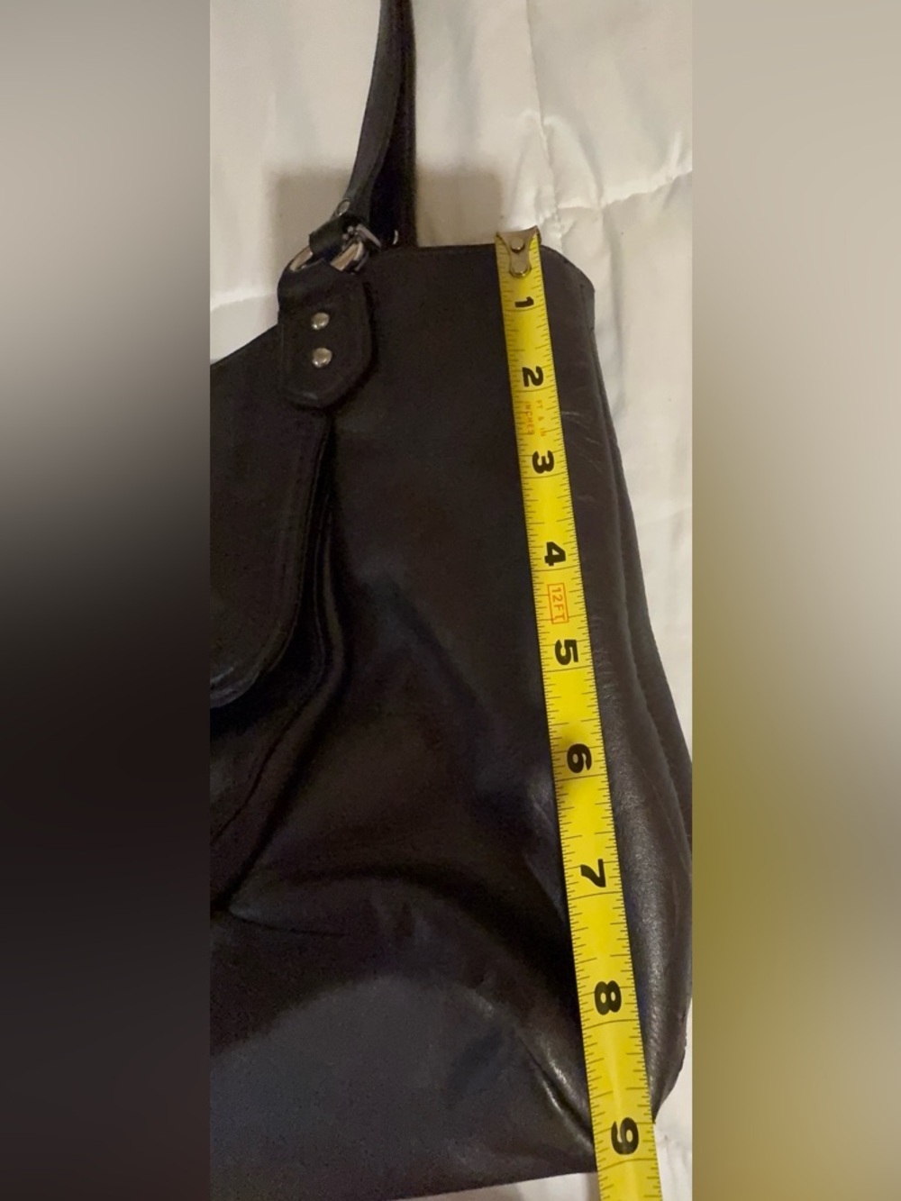 Coach Black Leather Shoulder Tote with Front Buckle Pocket - Picture 10 of 12